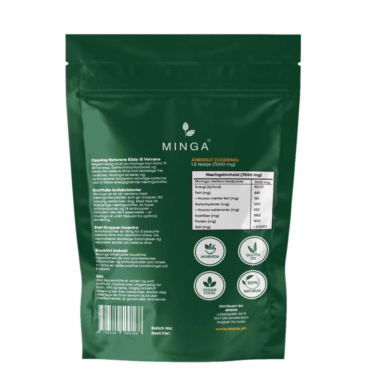 Moringa Pulver – Økologisk Dyrket - 200 g - MINGA