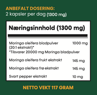 Thumbnail for Moringa Kapsler - 3 MND. Forbruk - Potent Trippel Kompleks - 180 Kapsler 650mg