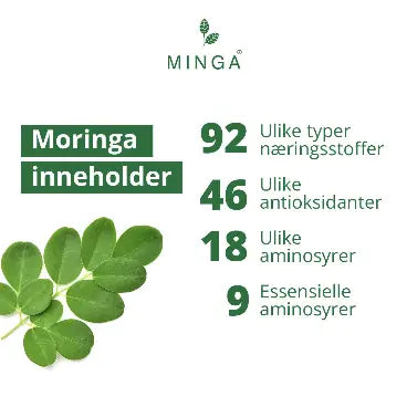 Moringa inneholder 92 næringsstoffer, 46 antioksidanter og 18 aminosyrer