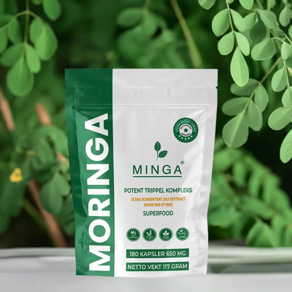 Moringa Kapsler Ab. - 3 MND. Forbruk - Potent Trippel Kompleks - 180 Kapsler 650mg - MINGA
